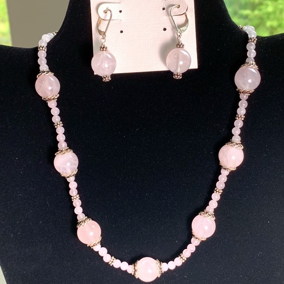 S/S Rose Quartz & S/S Necklace/Earring - Picture 2 of 4